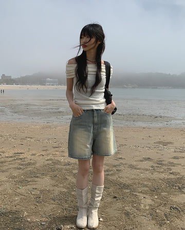 Yellow Tin Washing Short Denim Pants